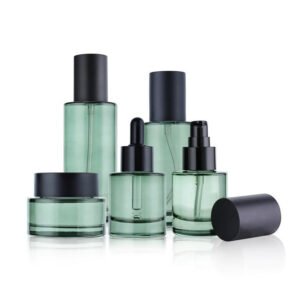 Cosmetic Green Glass Serum Jar Dropper Packaging Set Bottles