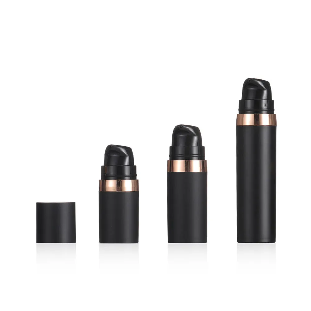 Frasco cosmético de plástico negro con bomba airless de vacío