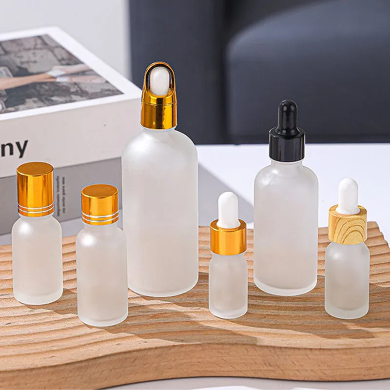 Матовые стеклянные цилиндрические бутылки-капельницы для эфирных масел