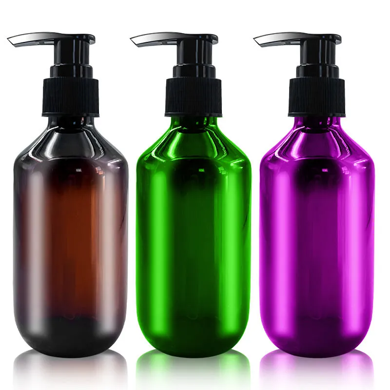 Botellas de plástico PP y PET transparentes, vacías, de color verde grisáceo, de 300 ml, para aceite capilar y champú