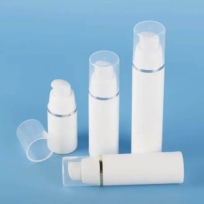 H6946165483774908ae62ff539c39f3bcn (1) 15ml 30ml 50ml White Round Plastic PP Empty Lotion Airless Pump Bottle