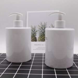 Botella redonda de plástico PET para desinfectante de manos con dosificador de loción, 500 ml