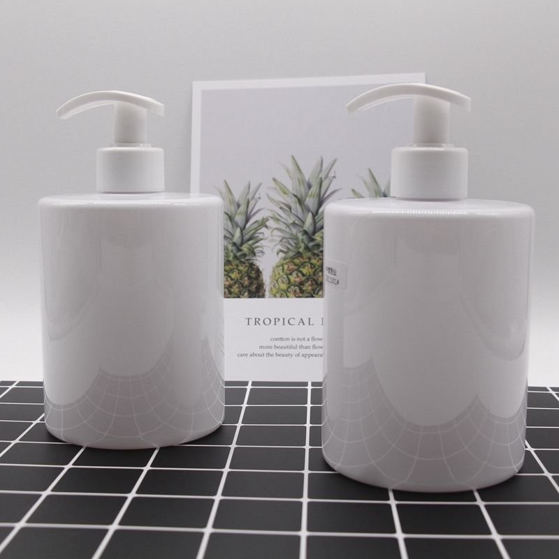 Botella redonda de plástico PET para desinfectante de manos con dosificador de loción, 500 ml