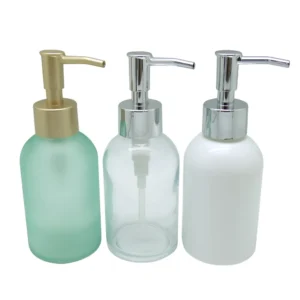 Botellas de vidrio verde para jabón líquido de manos y loción con dosificador, 200 ml