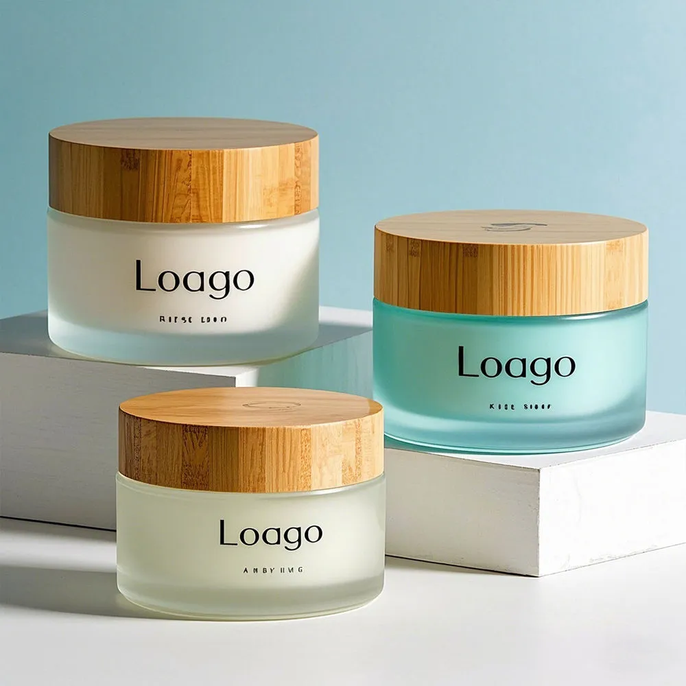 Luxury Eco-Friendly Minimalist Glass Skincare Jar with Wooden Lid for Lotion Mask