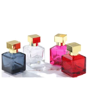 Bouteilles de Parfum en Verre Clair Rouge Gris Rose Carré Elégant 50ml