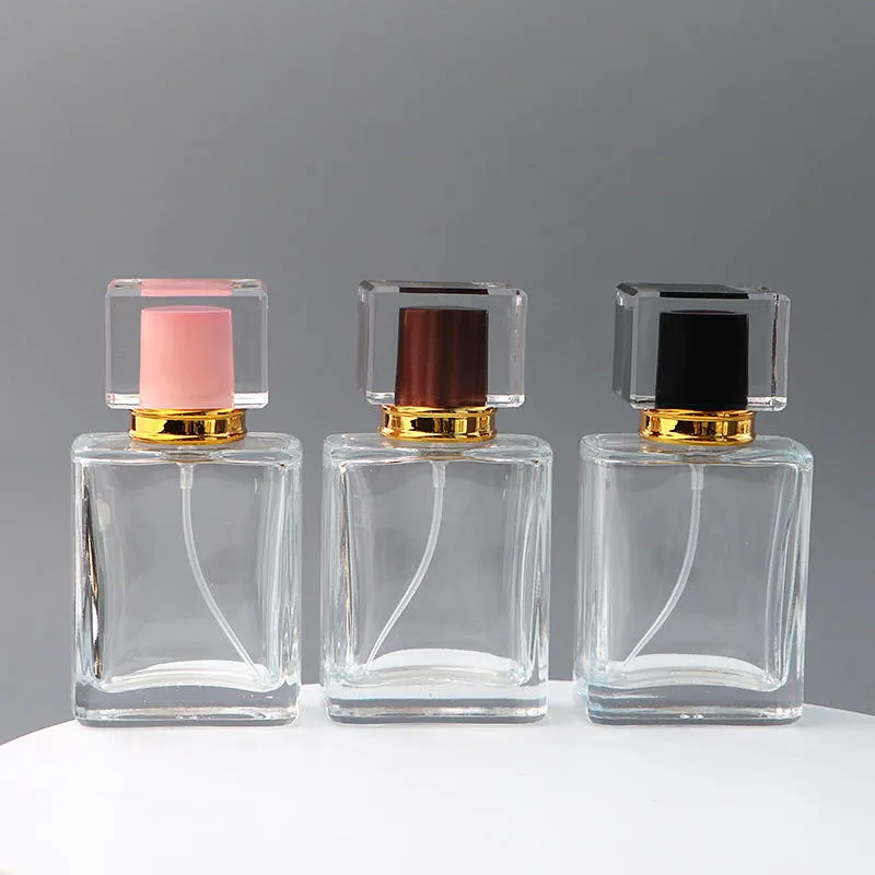 ラグジュアリーな長方形ガラス製トラベルサイズ香水リフィルボトル、スパイラルスプレーノズル付き、50ml
