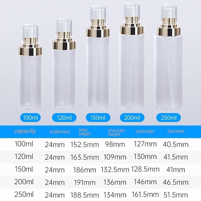 Frosted PET Plastic Spray Bottle with Gold-Plated Cap 150ml