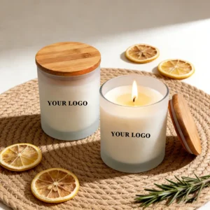 Custom Logo Glass Scented Candle jars with Wooden Lid