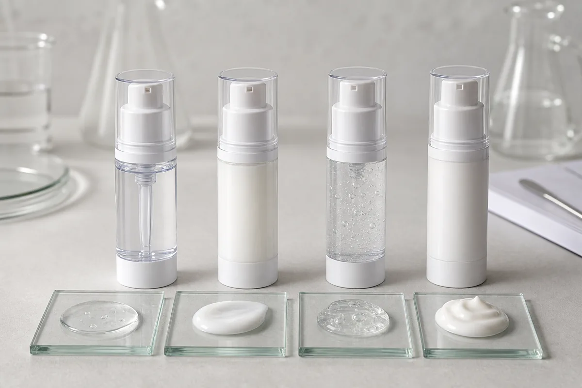 Flaconi airless testati con formule a base di siero, lozione, gel e crema