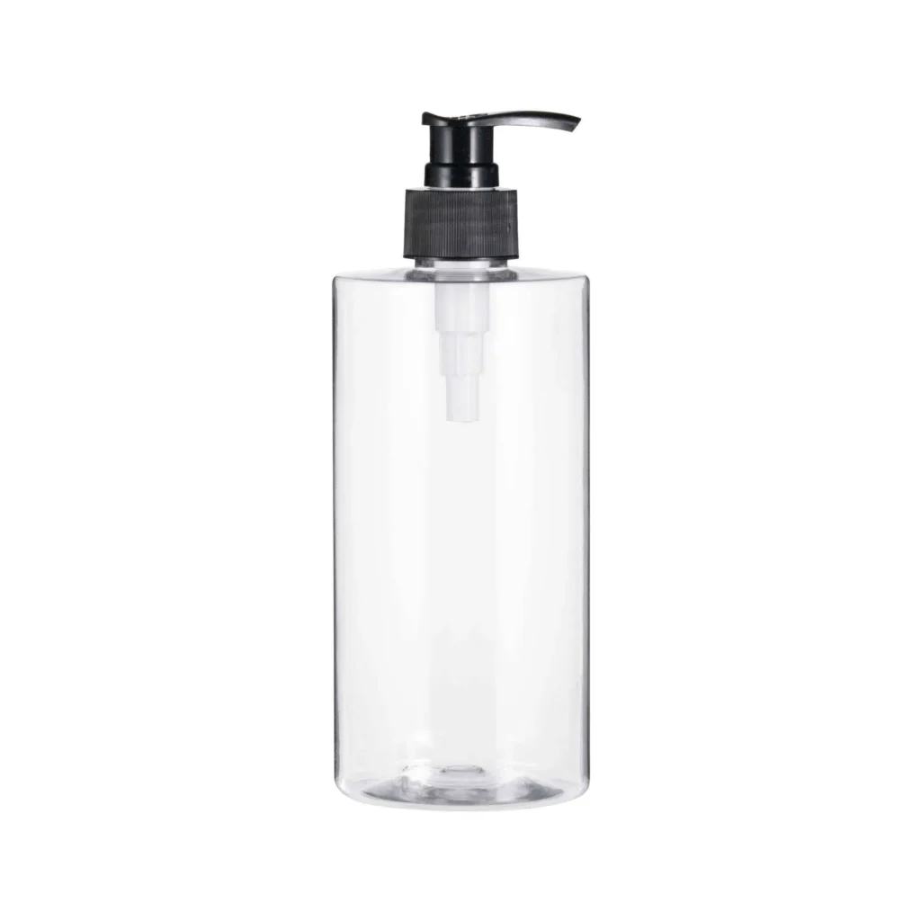 Botella de PET vacía personalizada de 500 ml para champú, con bomba y diseño de hombro plano, para loción para el cuidado del cabello