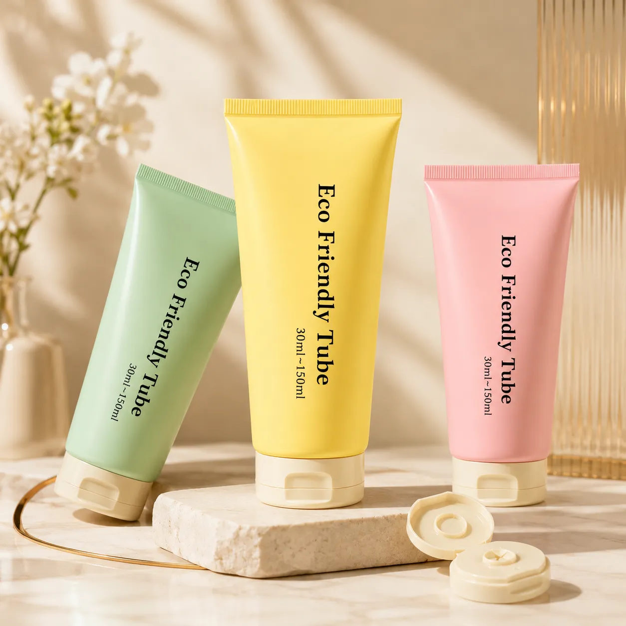 Custom Eco Friendly PCR PE Empty Cosmetic Tube with Slim Flip-top Cap 50/100ml