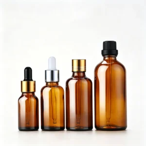 Frasco cuentagotas de vidrio color ámbar de 5 ml, 10 ml, 15 ml, 20 ml, 1 oz, 2 oz y 3 oz con cuentagotas dorado