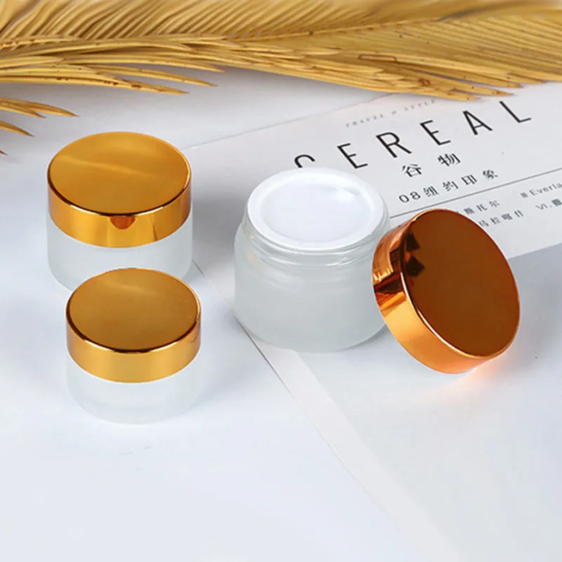 H3f04dc31324a47f7a56b31d4bc3 High Quality Empty Brown Frosted Glass Face Cream Jar 30g 50g With Gold Cap