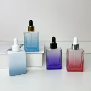 30 ml, 50 ml, 100 ml, 120 ml – transparente, flache, quadratische oder rechteckige Glasflaschen mit Tropfverschluss für Öle und Seren