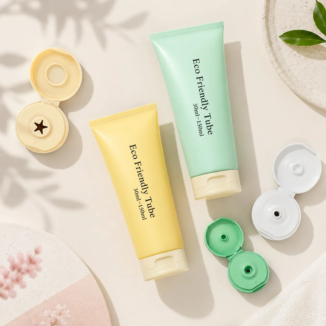 H94199b419c1a4 Custom Eco Friendly PCR PE Empty Cosmetic Tube with Slim Flip-top Cap 50/100ml