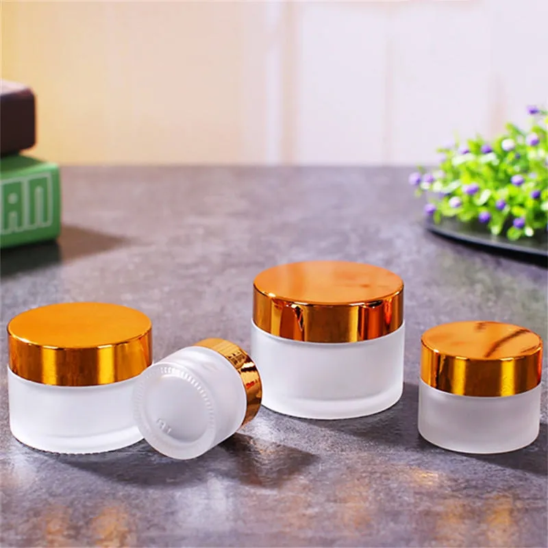 H970437e6027446feb237a44a9ccc High Quality Empty Brown Frosted Glass Face Cream Jar 30g 50g With Gold Cap
