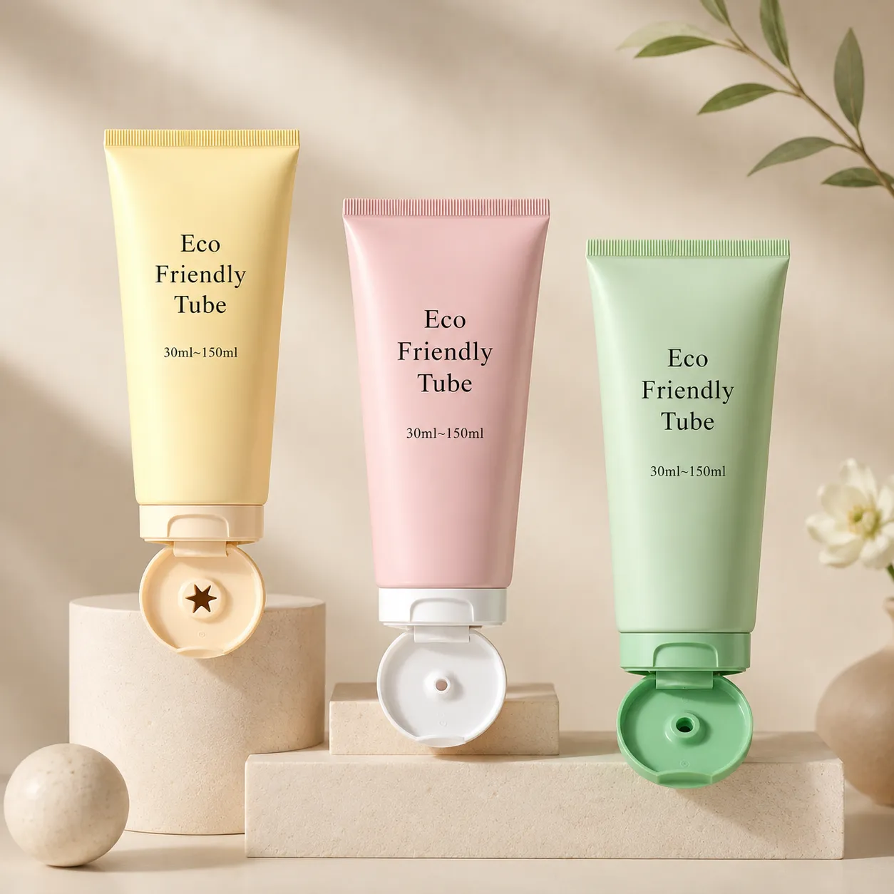 Custom Eco Friendly PCR PE Empty Cosmetic Tube with Slim Flip-top Cap 50/100ml