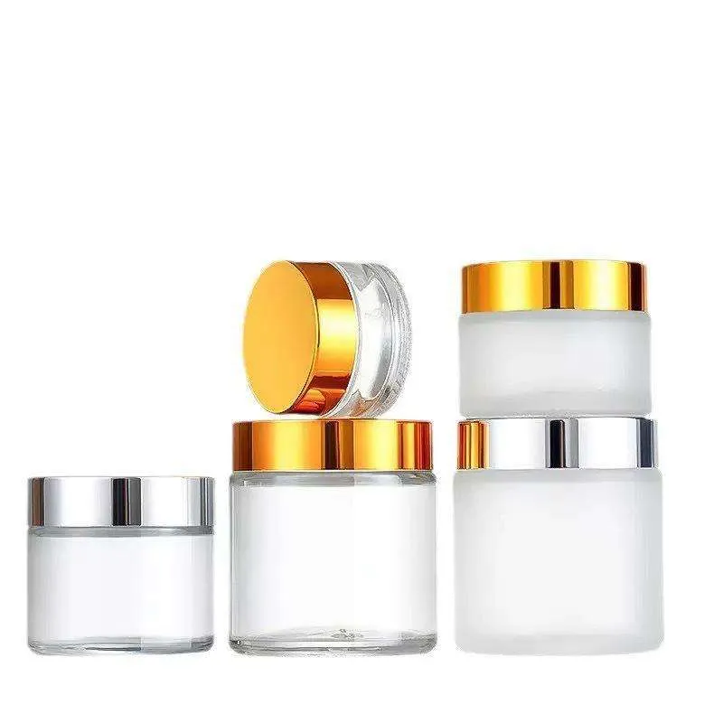 High Quality Empty Brown Frosted Glass Face Cream Jar 30g 50g With Gold Cap