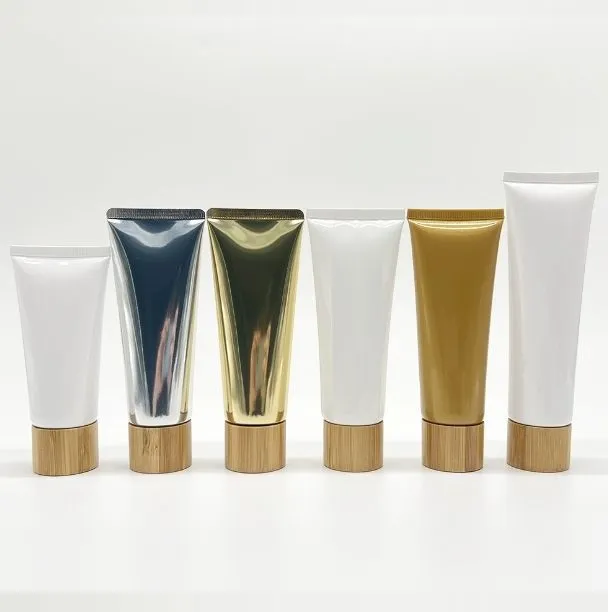 50 g, 80 g, 100 g, 150 g – Leere Tuben aus PE für Gesichtsreiniger und Handcreme mit Bambusverschlüssen