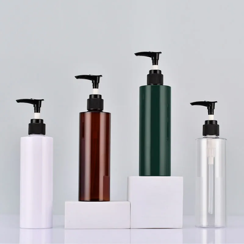 Custom 250ml PET Plastic Shampoo Bottles Amber Green for Clear with Pump