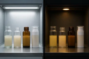¿Por qué se decoloran las fórmulas cosméticas en el frasco?