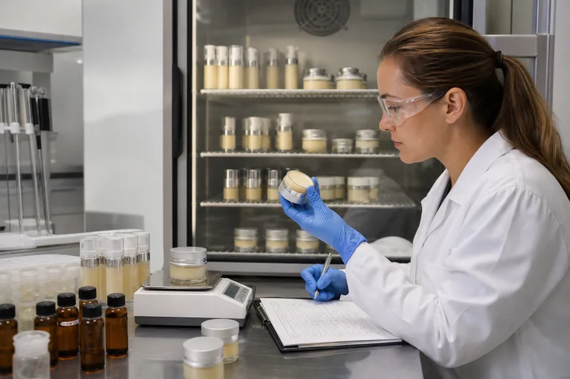 Laboratory stability testing of retinol cream in airless pumps and cosmetic jars