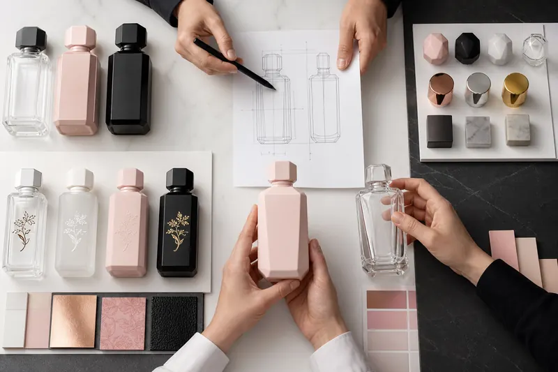 Opciones de impresión de logotipos, recubrimiento de color y decoración para empaques cosméticos en stock