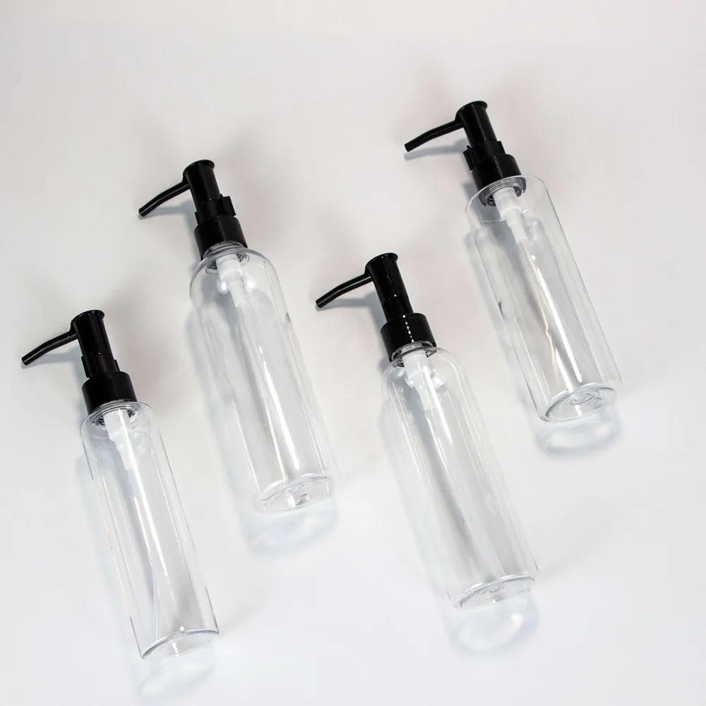 Botella cuadrada vacía de PET de 150 ml y 200 ml para aceite limpiador con logotipo personalizado