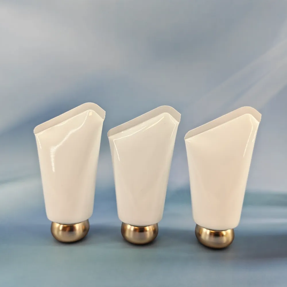 Luxury White Cosmetic Tube 60ml With Gold Ball Screw Cap For Hand Cream