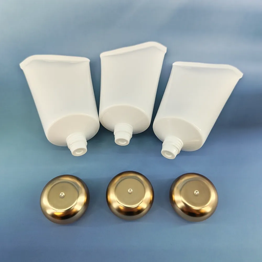 Luxury White Cosmetic Tube 60ml With Gold Ball Screw Cap For Hand Cream