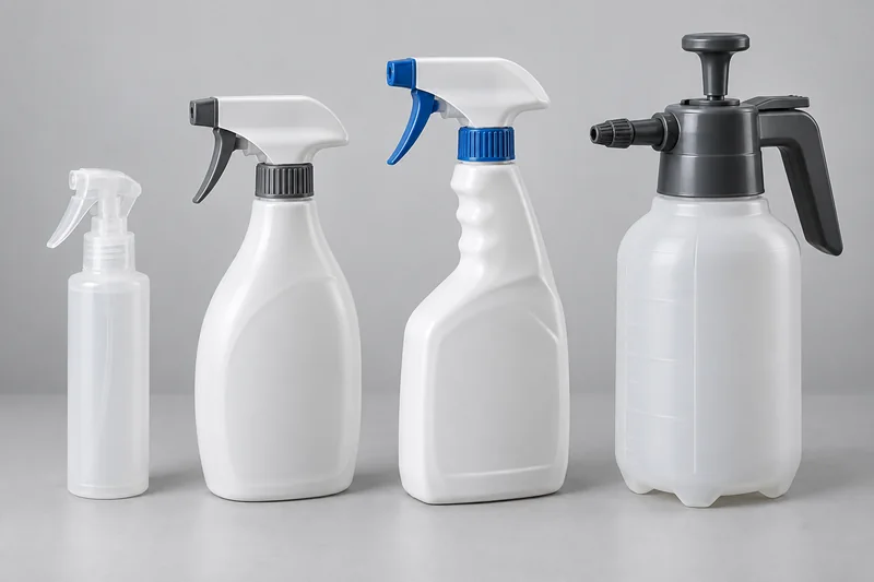 Comparación de los formatos de botellas rociadoras para productos químicos de 250 mL, 500 mL, 750 mL y 1 L