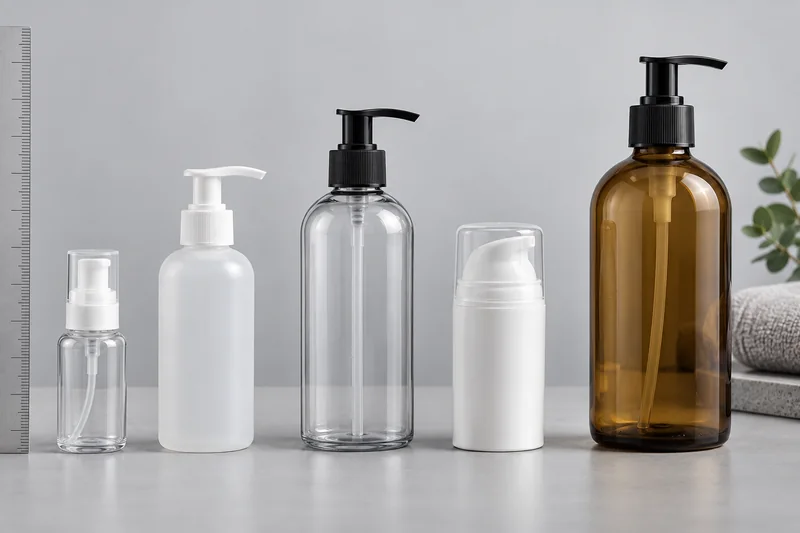 PET, HDPE, PP airless and glass lotion bottles compared across several capacities