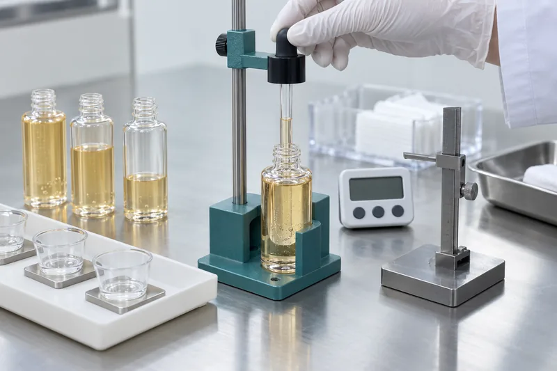 Standardized cosmetic dropper test at high middle and low bottle fill levels