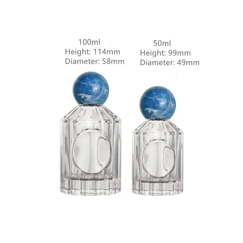 50ml 100ml Clear Glass Perfume Bottle Vertical Ribbed Fragrance Sprayer with Marble Ball Cap