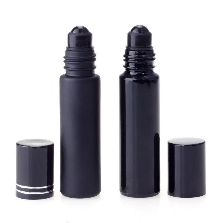 인기 상품: 스테인리스 스틸 롤러볼이 달린 10ml 매트 블랙 유리 롤온 병