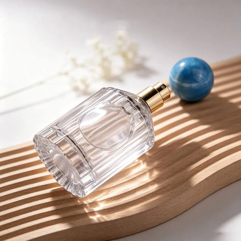 50ml 100ml Clear Glass Perfume Bottle Vertical Ribbed Fragrance Sprayer with Marble Ball Cap