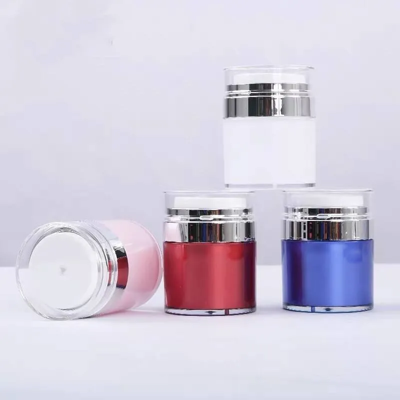 H86b48fc493af4dc2 New Luxury 15ml 30ml 50ml Press Airless Facial Packaging Acrylic Airless Pump Cream Jar