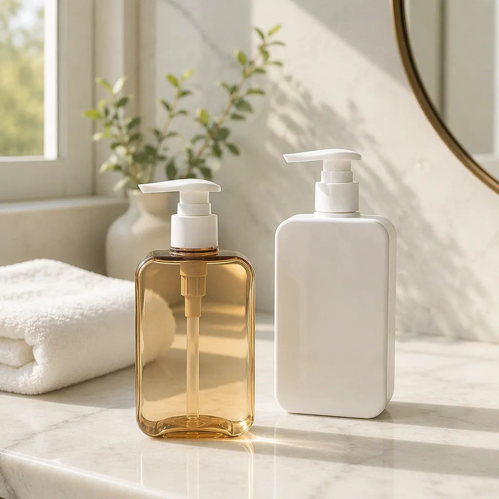 Ha7efa86fc07b4917 Professional Leak Proof PET Shampoo Lotion Pump 200ml 260ml Flat Shoulder Empty PETG Square Bottle