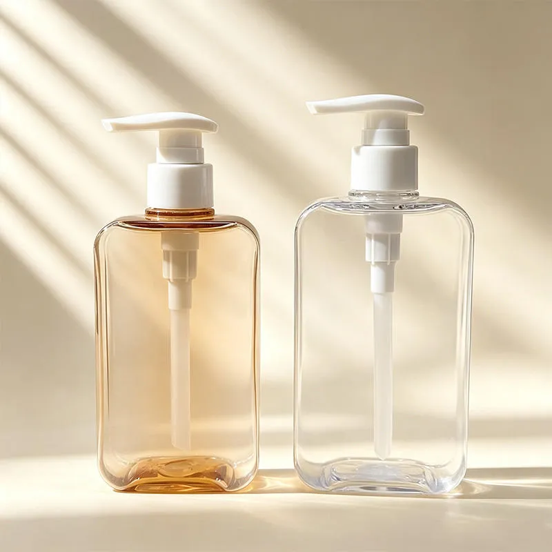 Botella cuadrada vacía de PETG de 200 ml y 260 ml con hombro plano y bomba profesional a prueba de fugas para champú y loción