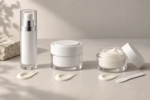Frasco airless, tarro airless y tarro convencional comparados con una misma textura de crema